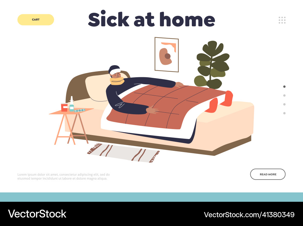 Sick zu Hause Konzept der Landing-Seite mit Mann Sick zu Hause Konzept der Landing-Seite mit Mann vektorbild