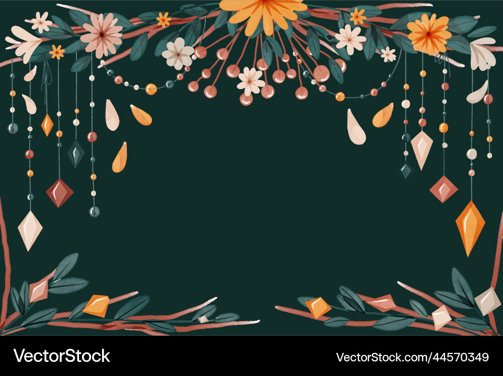 Watercolor boho background with flowers leaves Vector Image
