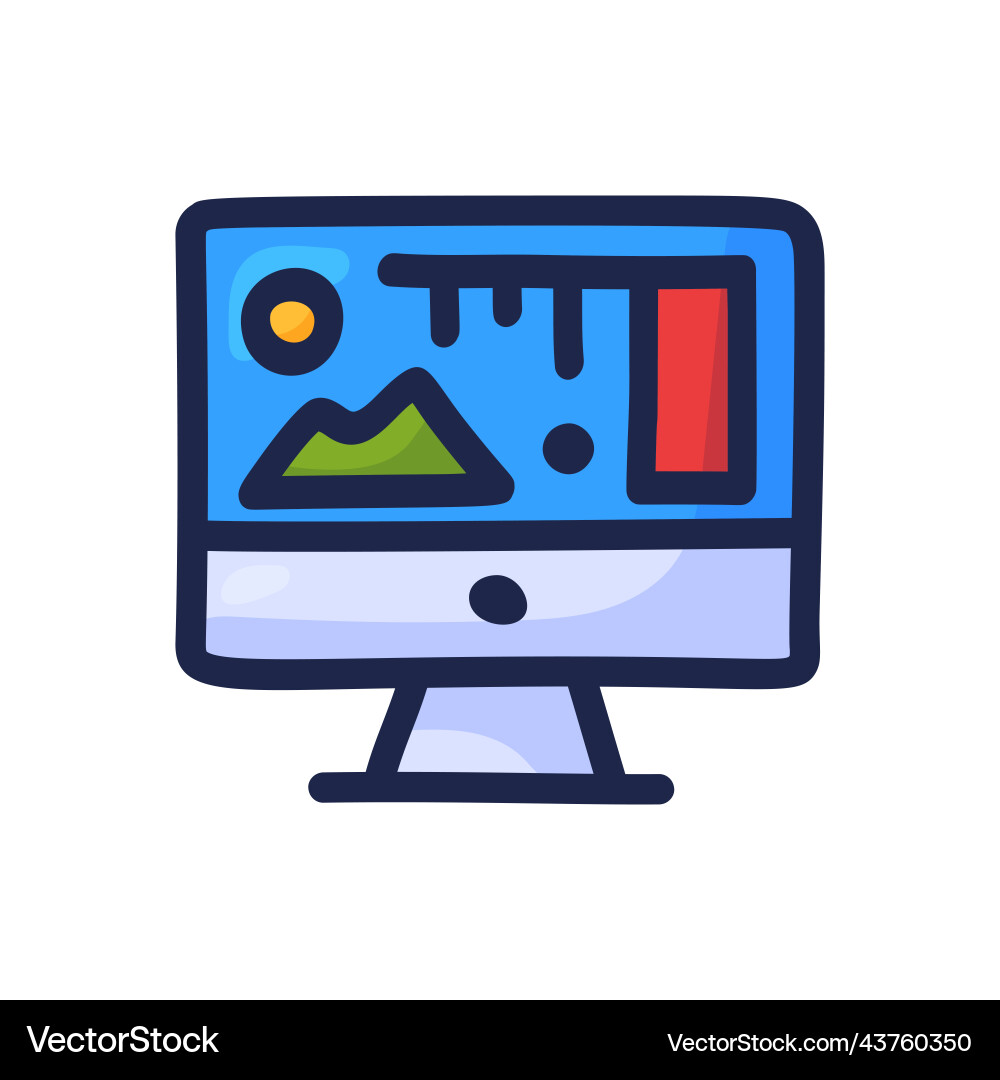 Computer screen in doodle style displaying art Computer screen in doodle style displaying art Vector Image