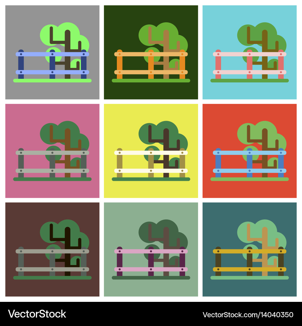 Flat icons set fenced tree Vector Image