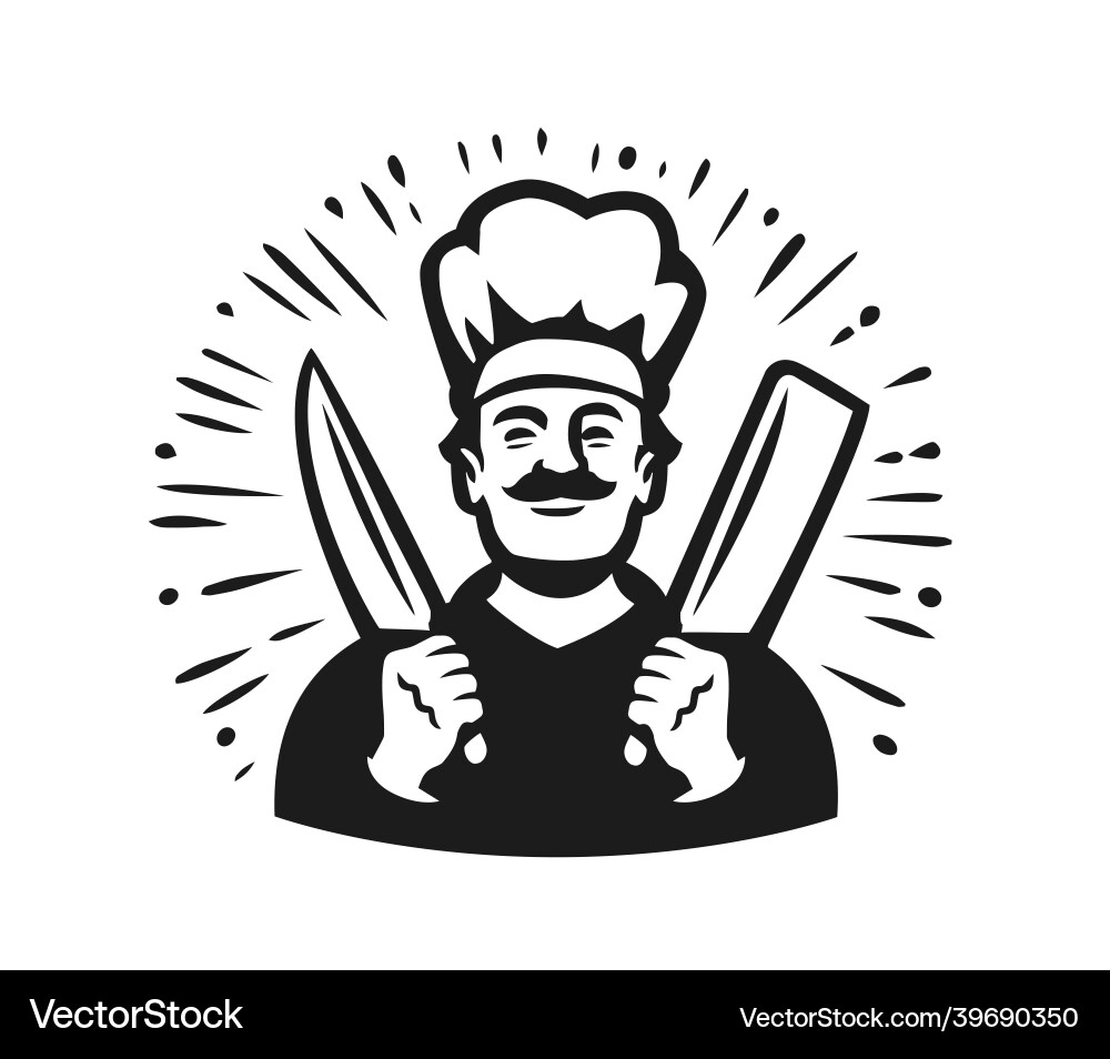 Master chef with knives for chopping meat design vector image