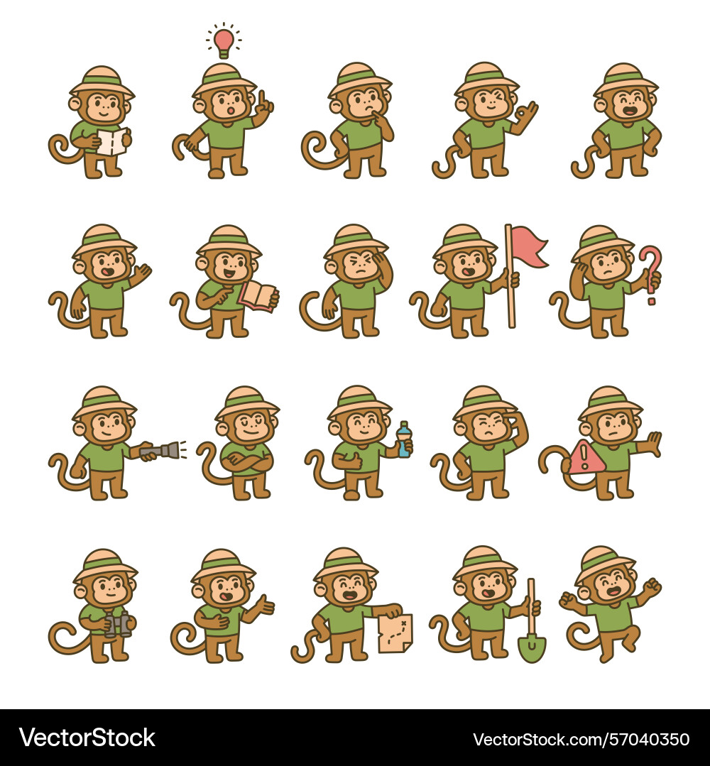 Monkey guide character set created for jungle Vector Image