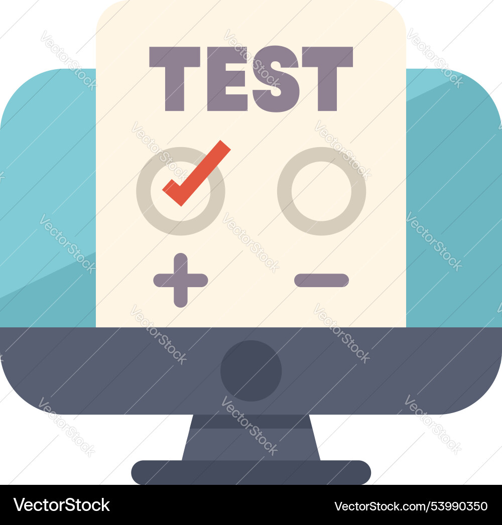 Online test showing checkmark on computer screen Online test showing checkmark on computer screen vector image