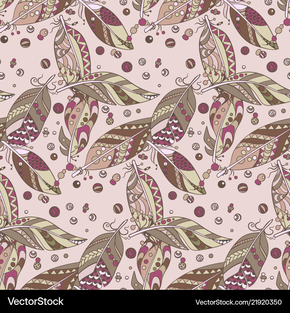 Seamless native pattern with feathers and beads Seamless native pattern with feathers and beads vector image