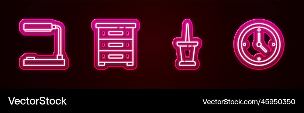 Set line table lamp drawer with documents push Vector Image