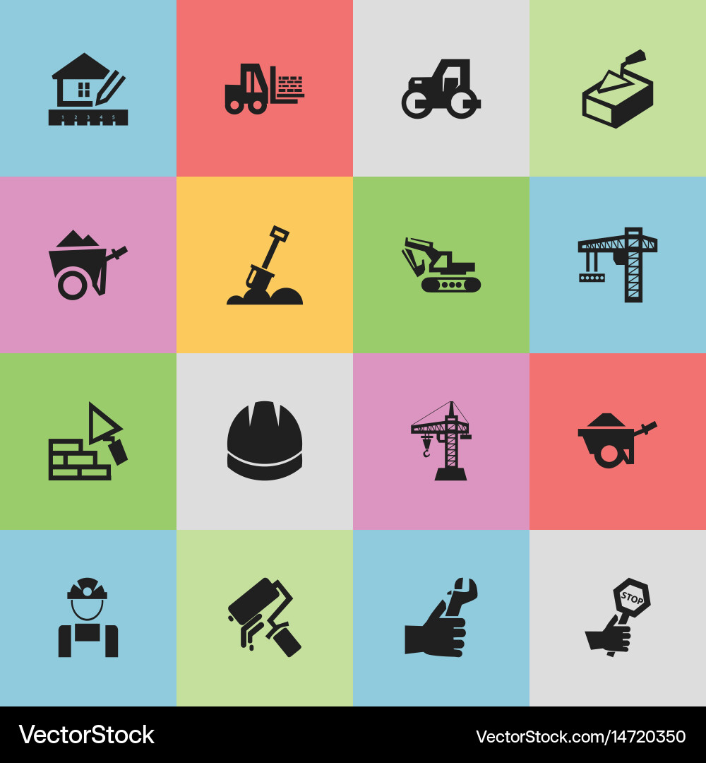 Set of 16 editable building icons includes vector image