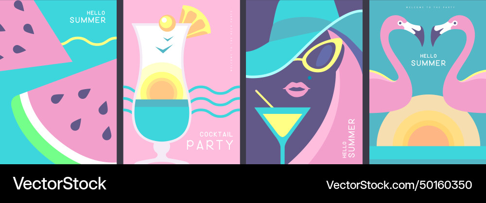 Set of retro posters with summer attributes Set of retro posters with summer attributes vector image