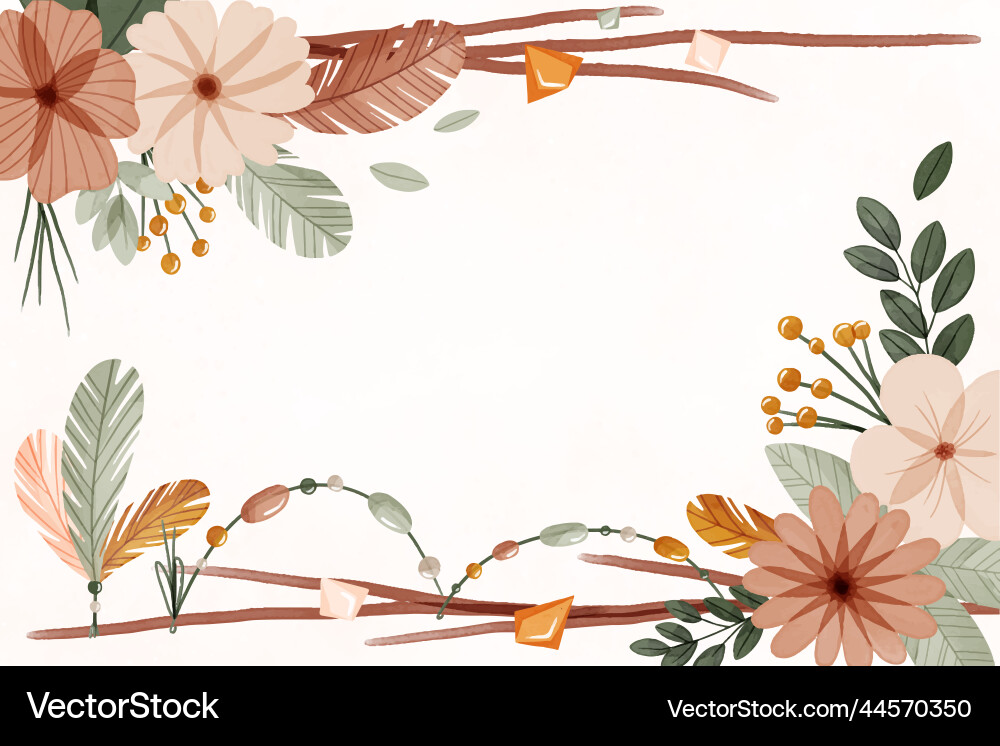 Watercolor boho background with flowers leaves Vector Image