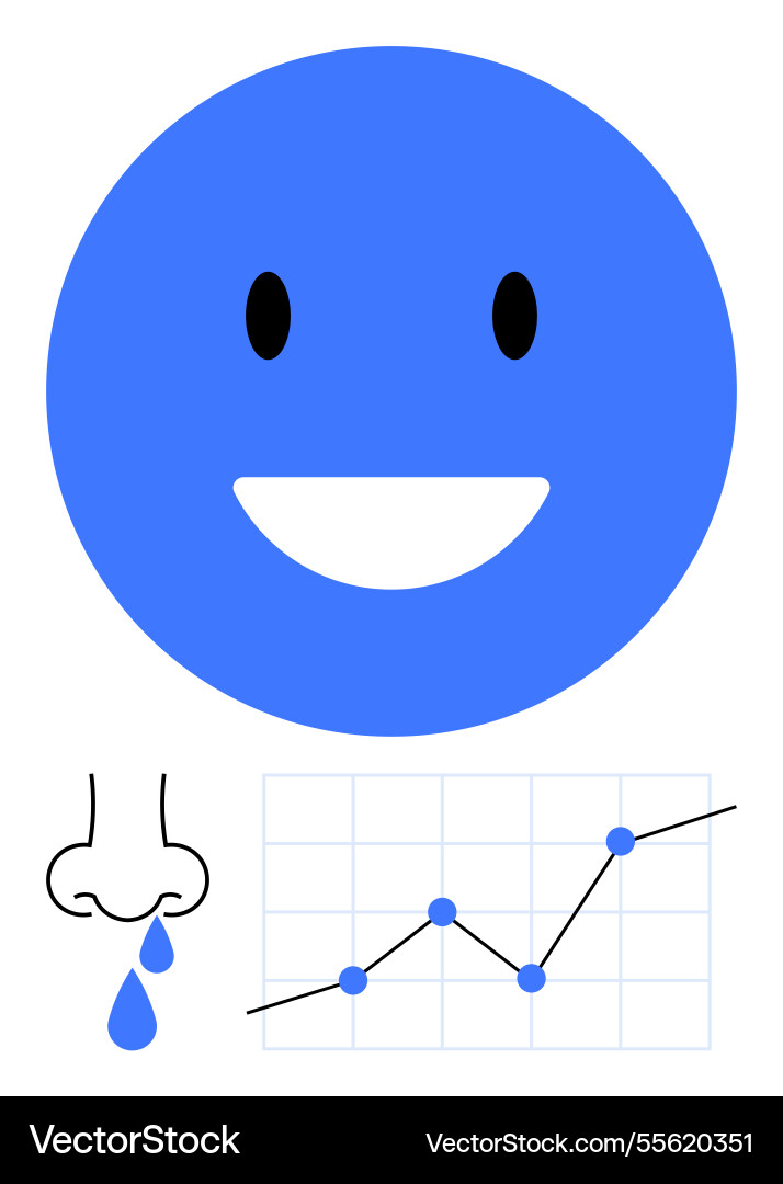 Blue smiling face with chart line graph Vector Image
