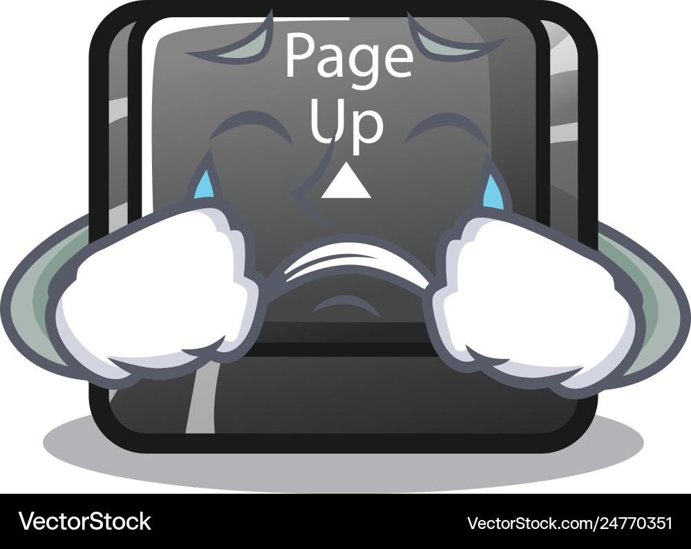Crying button page up on computer cartoon Crying button page up on computer cartoon Vector Image