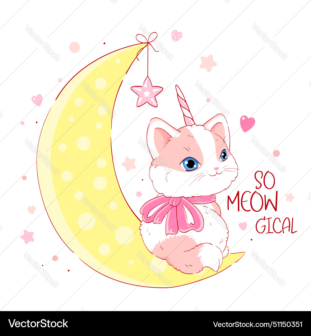 Cute card in kawaii style lovely unicorn cat Cute card in kawaii style lovely unicorn cat vector image
