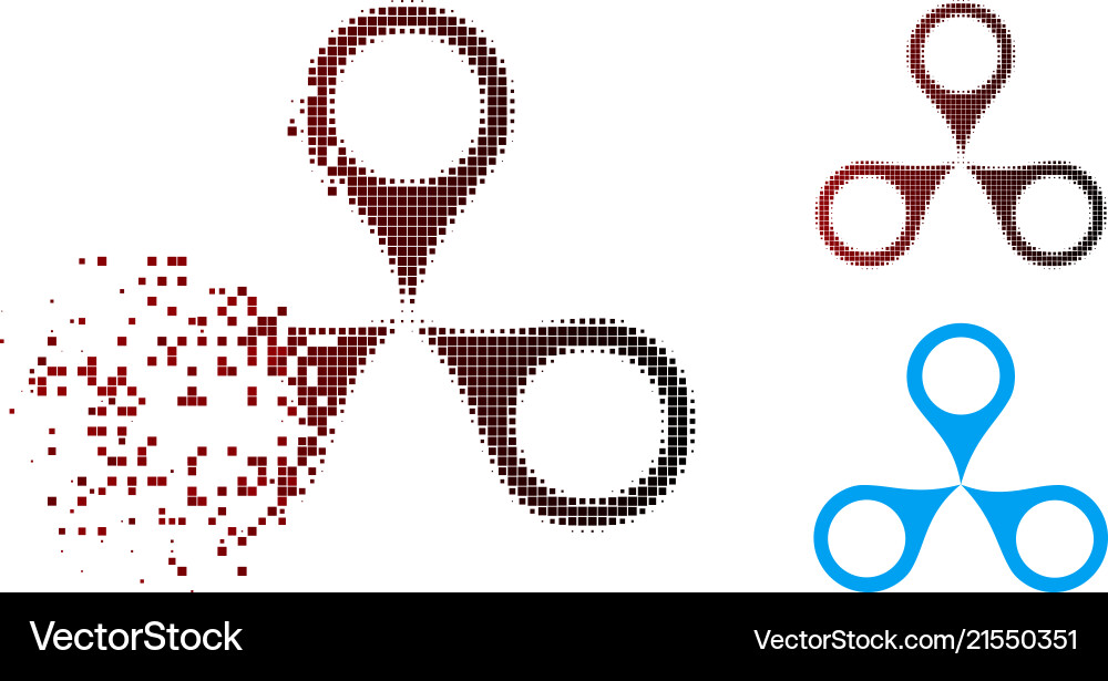 Disintegrating pixel halftone map markers icon Vector Image
