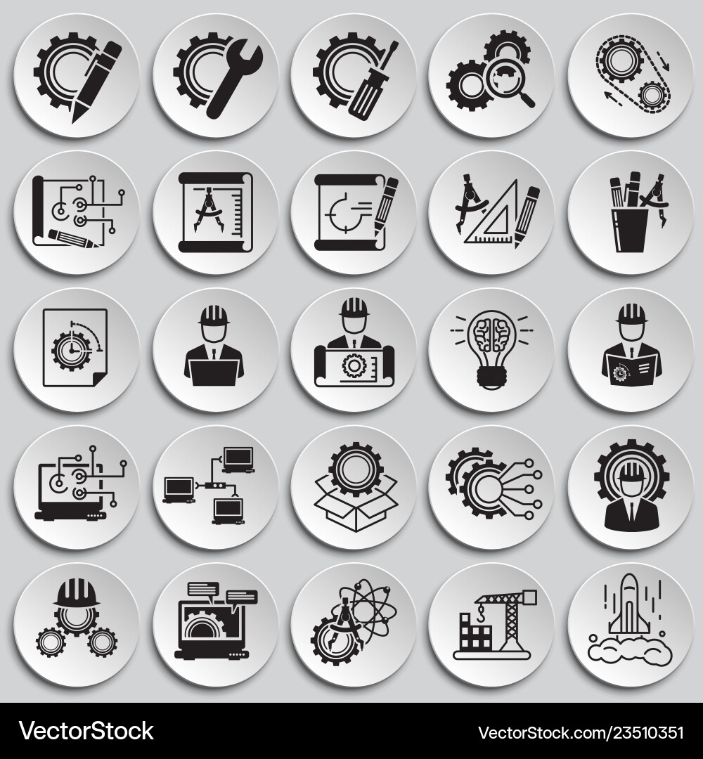 Engineering icons set on plates background Engineering icons set on plates background vector image