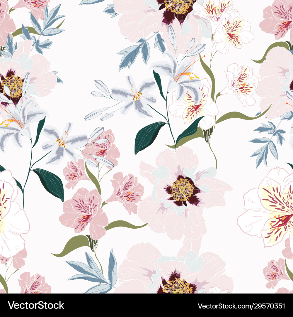 Floral seamless pattern with pink peony flowers vector image