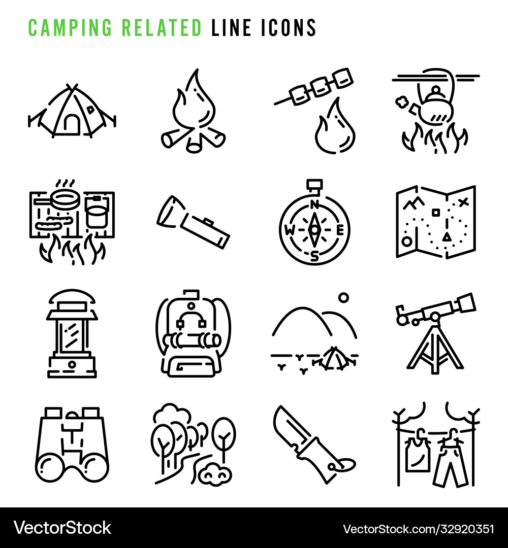 Icons mit Camping-Zeilen Icons mit Camping-Zeilen vektorbild