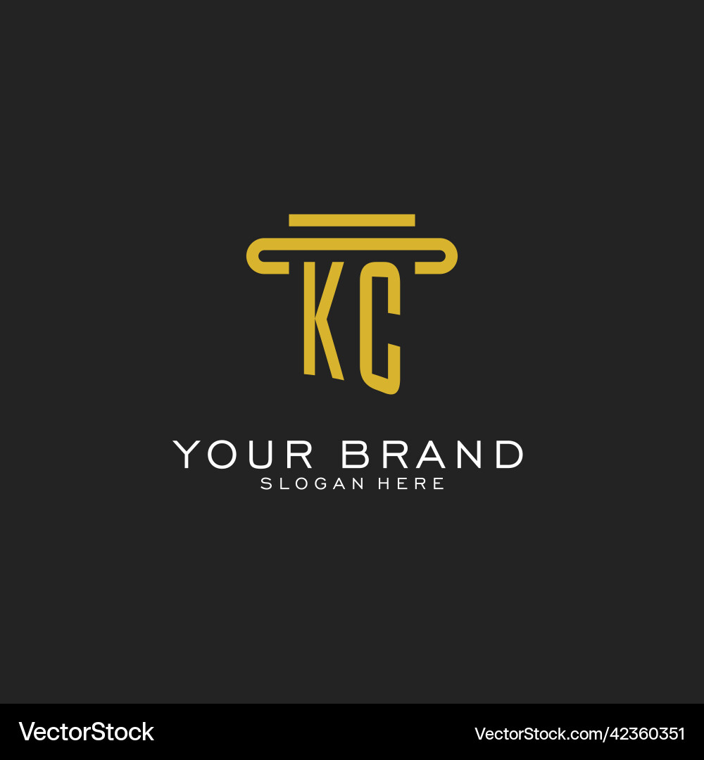 Kc initial logo with simple pillar style design Vector Image