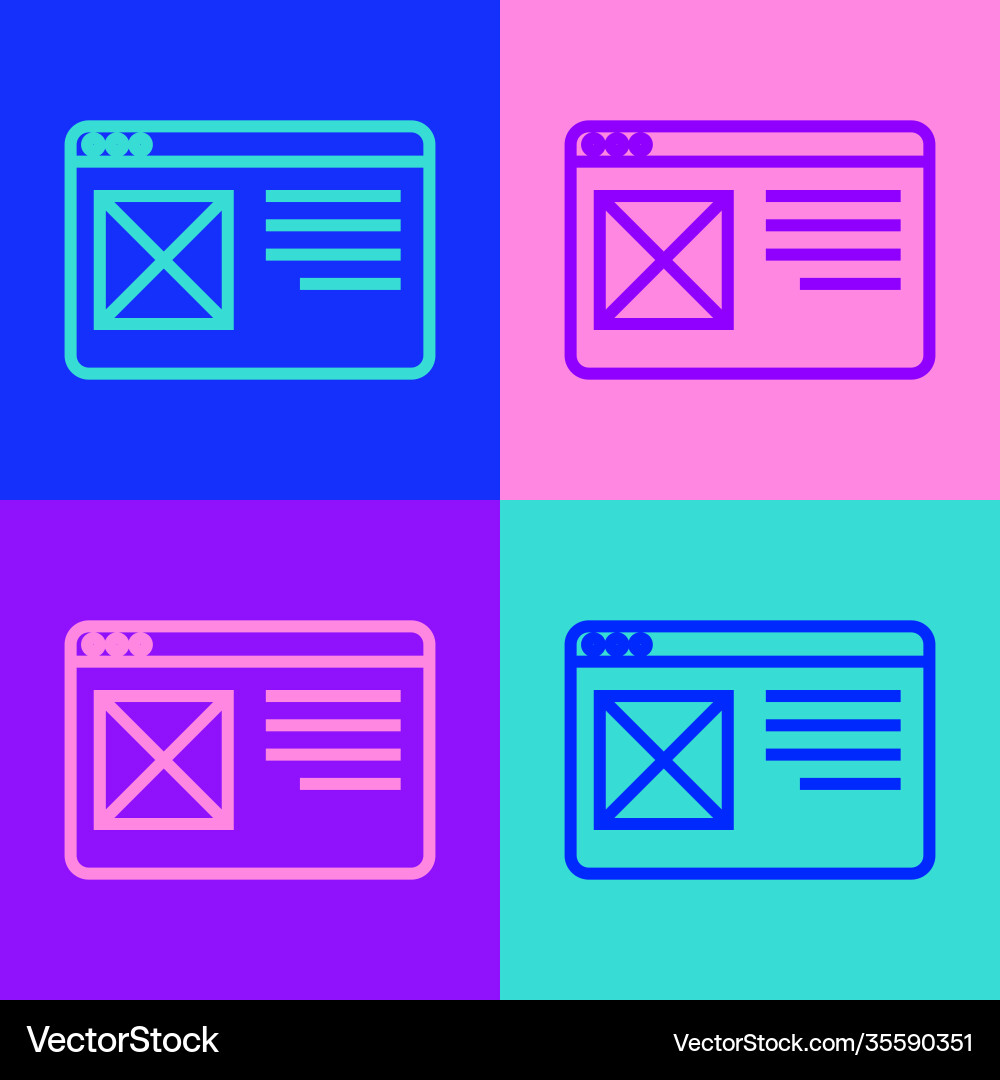 Pop art line browser window icon isolated on color Vector Image