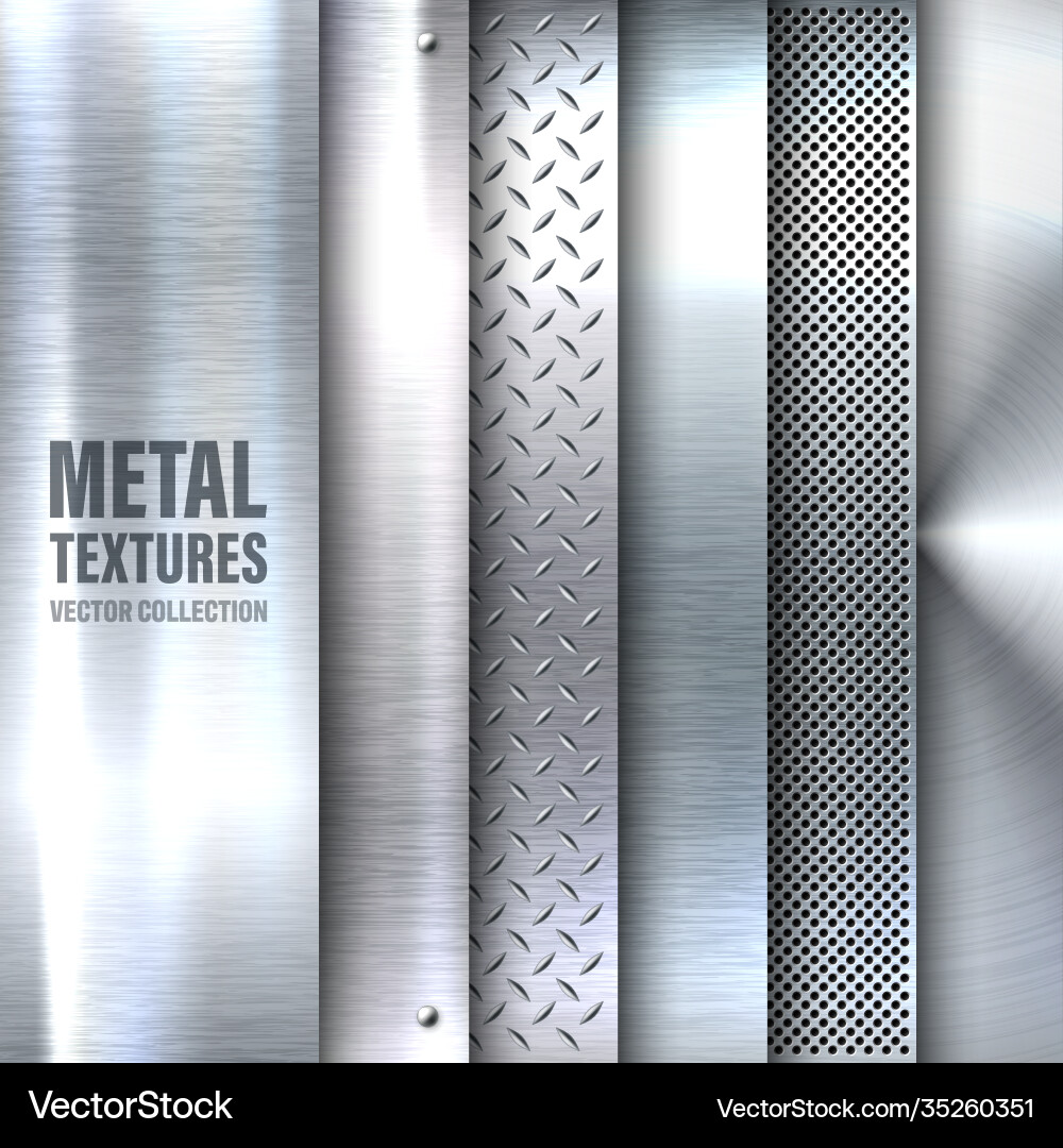 Realistic brushed metal textures set polished Vector Image