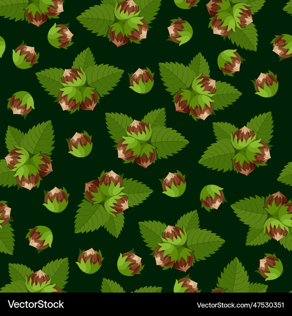 Seamless hazelnut pattern on a dark background Vector Image