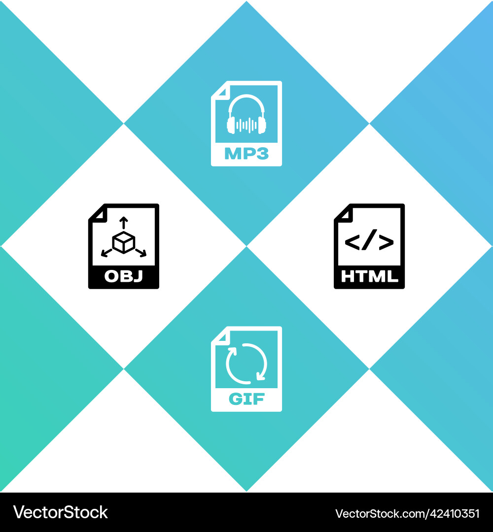 Set obj file document gif mp3 and html icon Set obj file document gif mp3 and html icon vector image