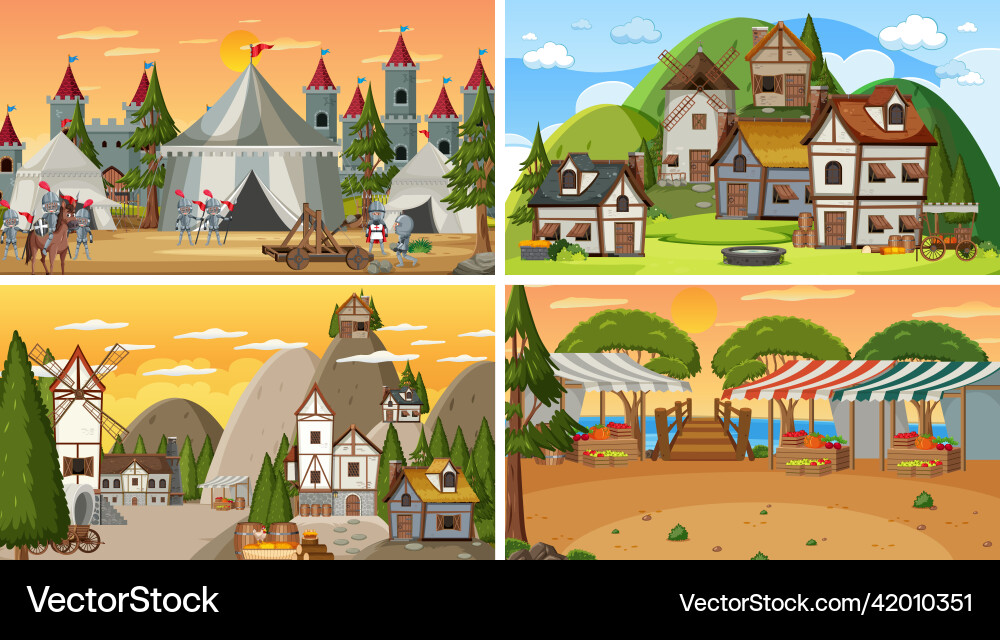 Set of different scene medieval Set of different scene medieval vector image