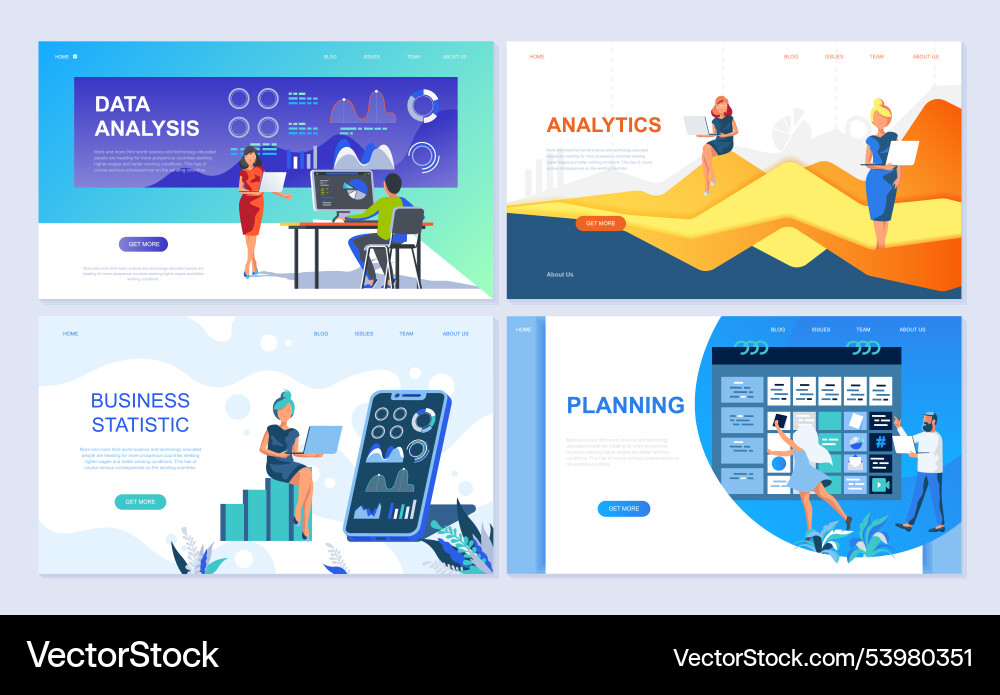 Set of landing page template for data analysis Set of landing page template for data analysis vector image