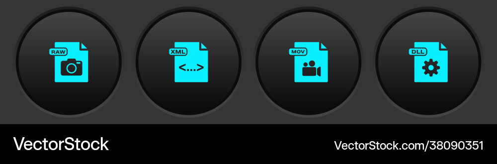 Set raw file document xml mov and dll icon Set raw file document xml mov and dll icon vector image