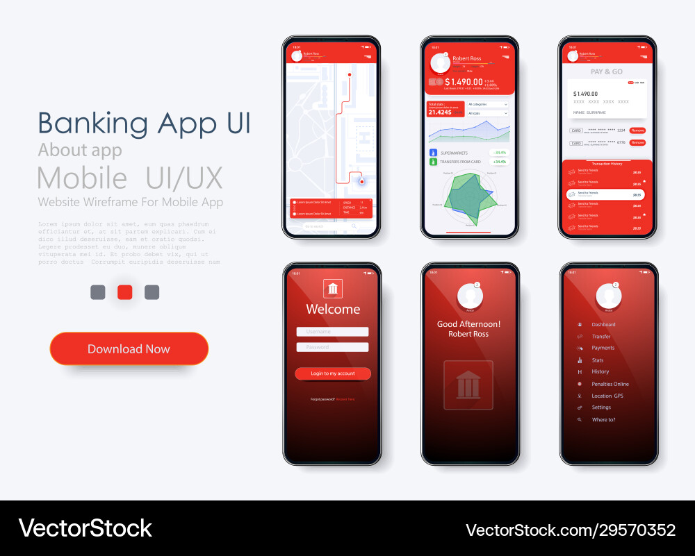 Banking App UI Kit - Login & Dashboard vector image