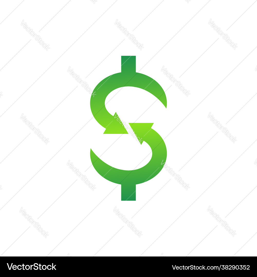 Dollar sign arrow logo green money vector image