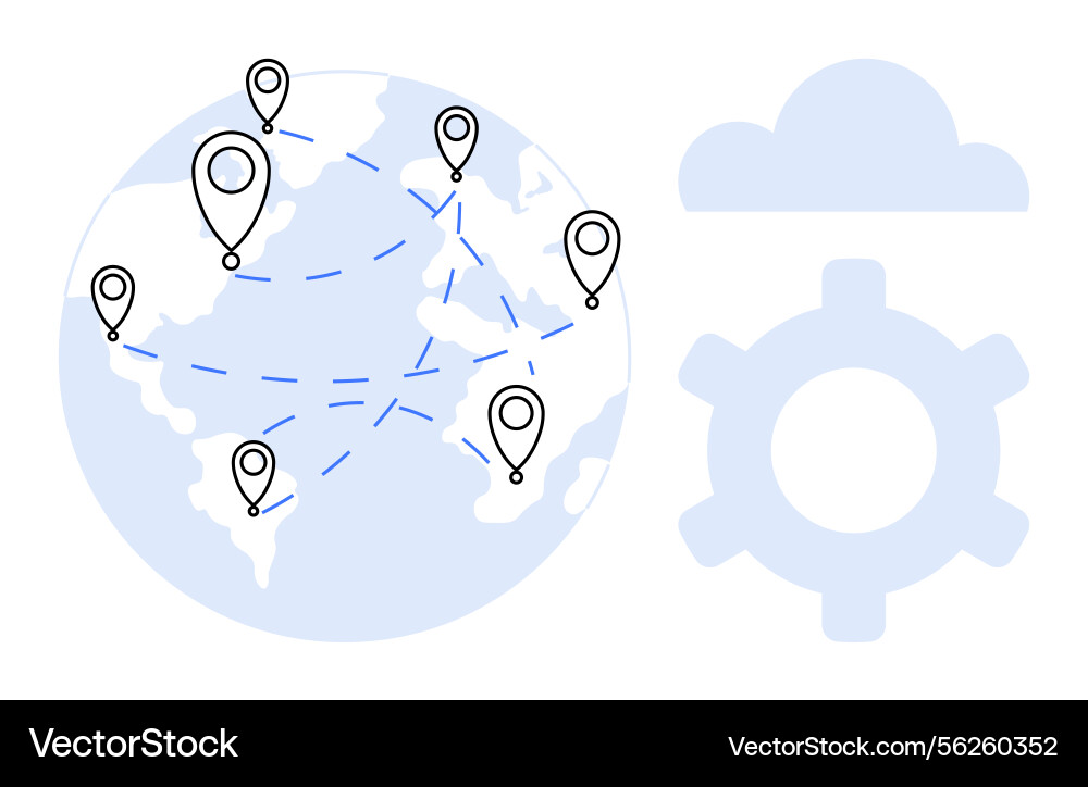 Global networking with cloud and gear symbol Global networking with cloud and gear symbol vector image