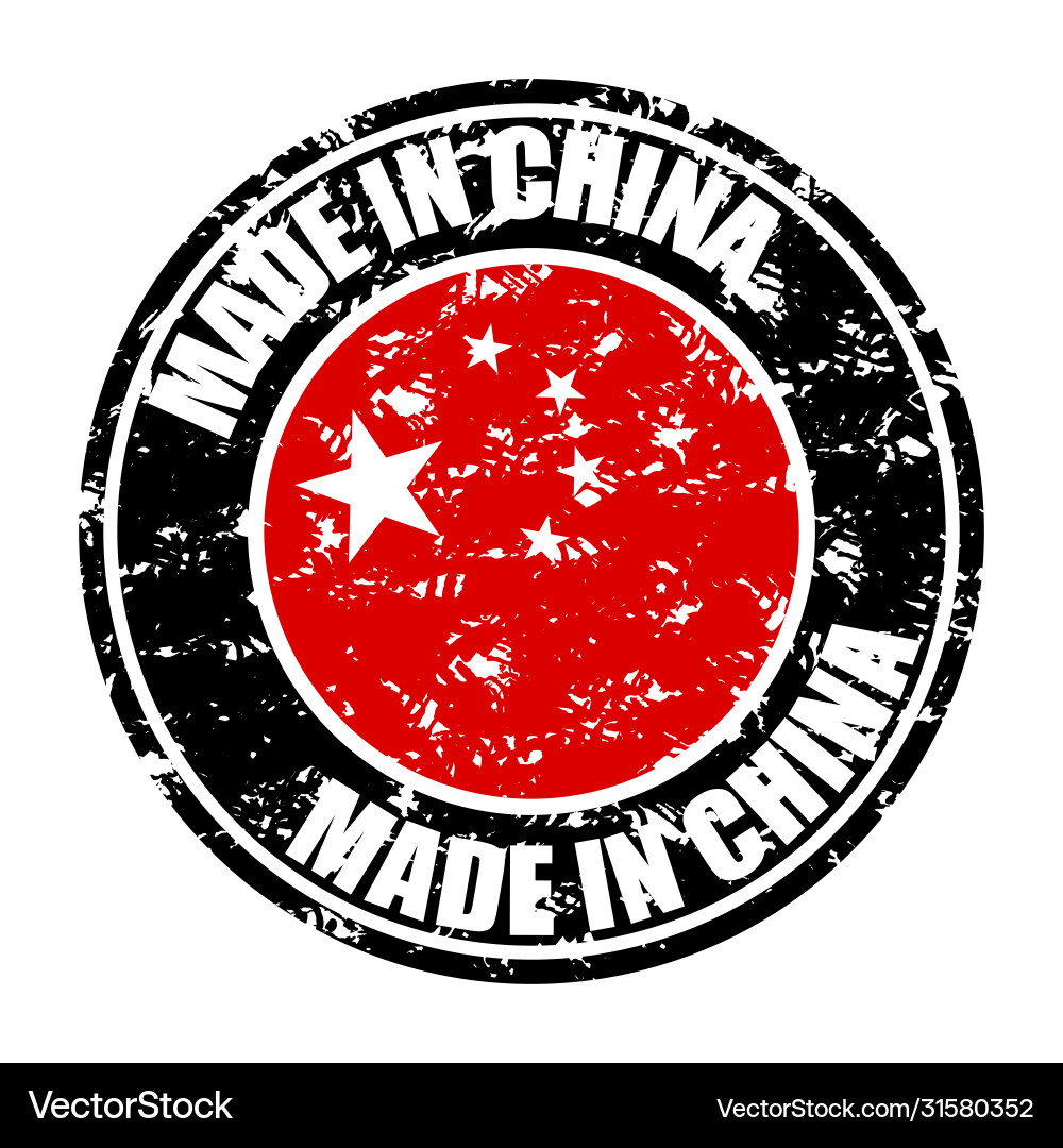 Made in china rubber stamp with red flag Made in china rubber stamp with red flag vector image