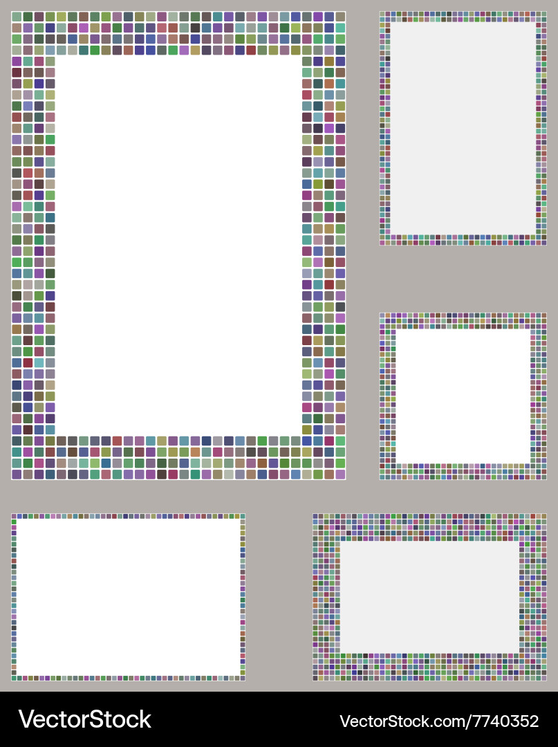 Multicolored pixel mosaic page layout border set vector image