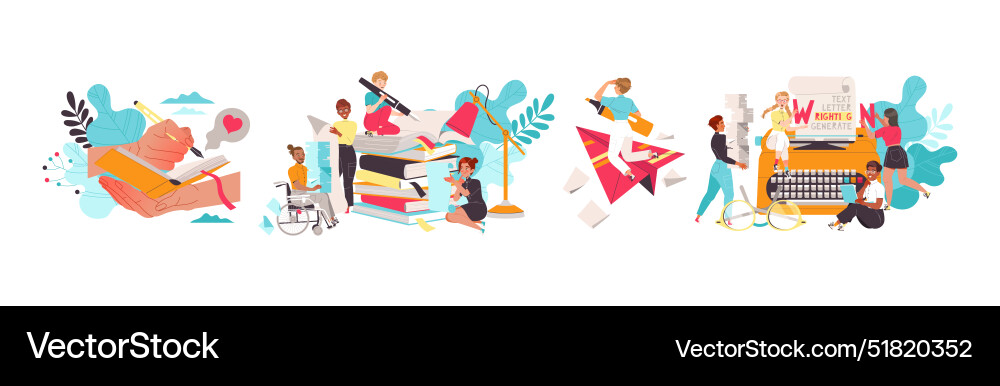 People characters working with text typewriting Vector Image