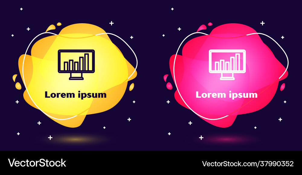 Set line computer monitor with graph chart icon Set line computer monitor with graph chart icon vector image
