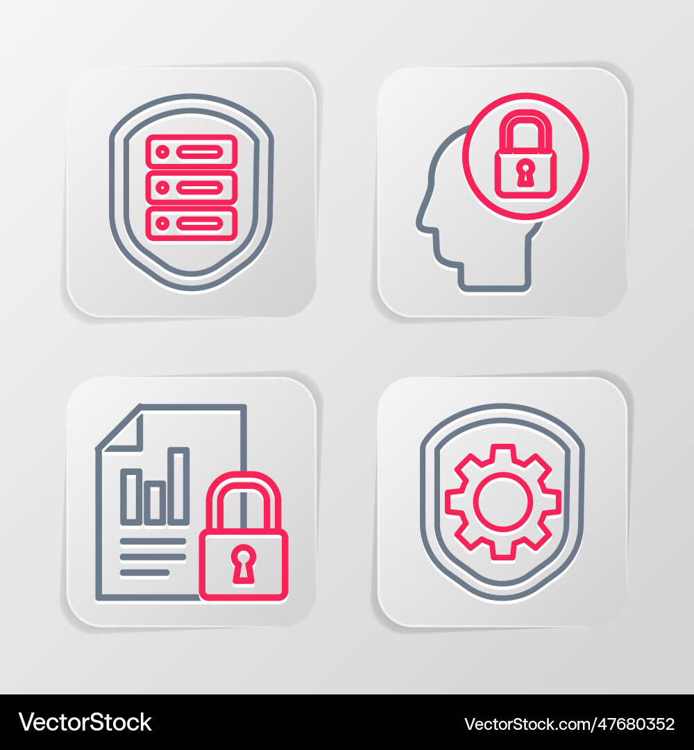 Set line shield with settings gear document Vector Image