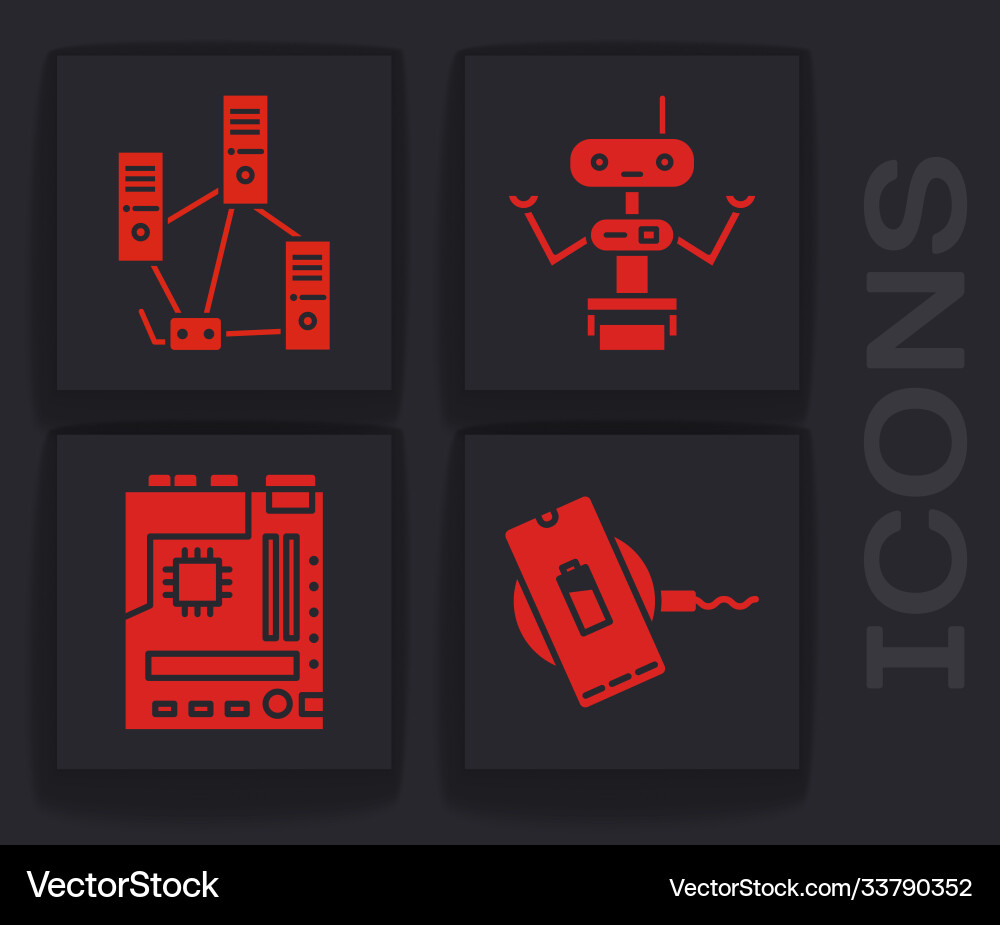 Set wireless charger computer network robot Set wireless charger computer network robot vector image