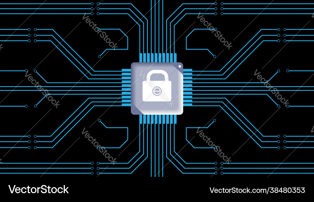 A lock chip on computer circuit board A lock chip on computer circuit board vector image