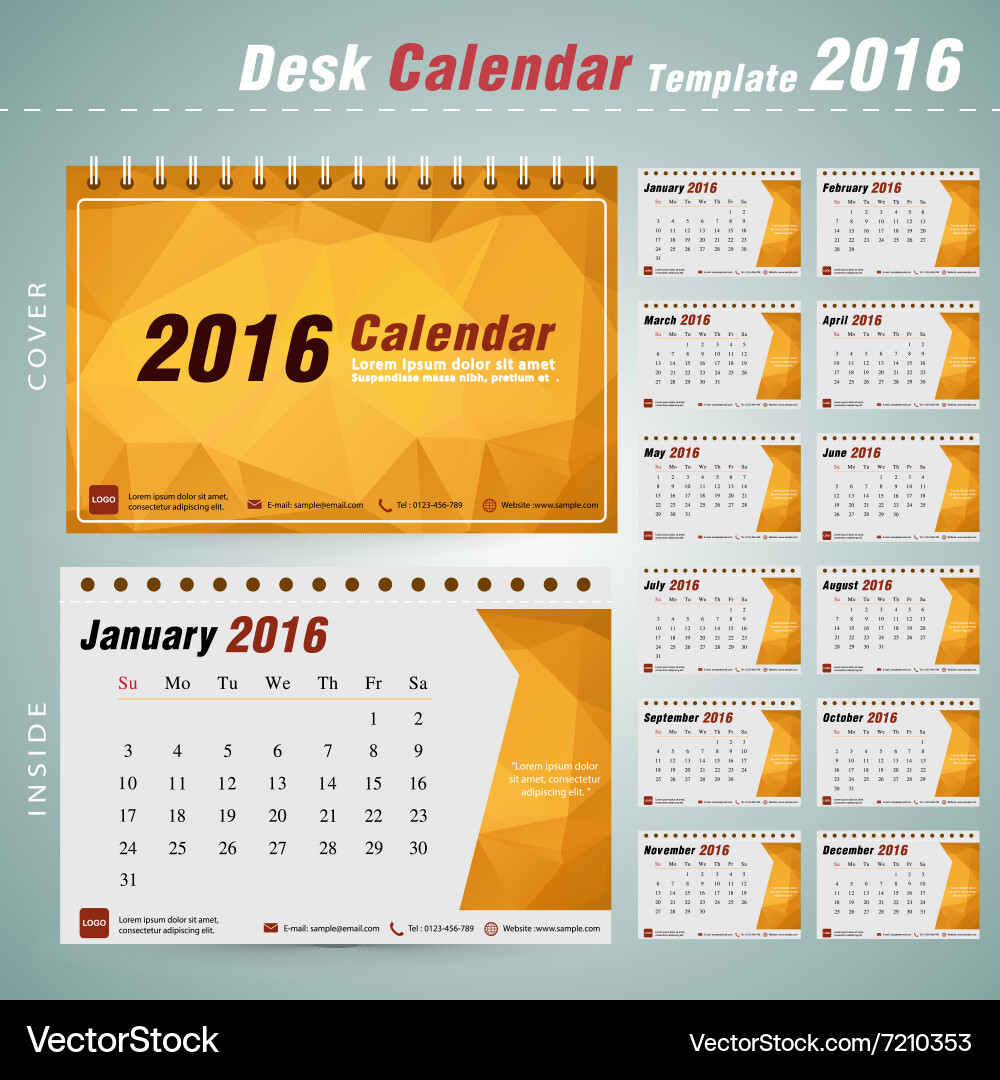 Desk calendar 2016 design template with triangular Vector Image