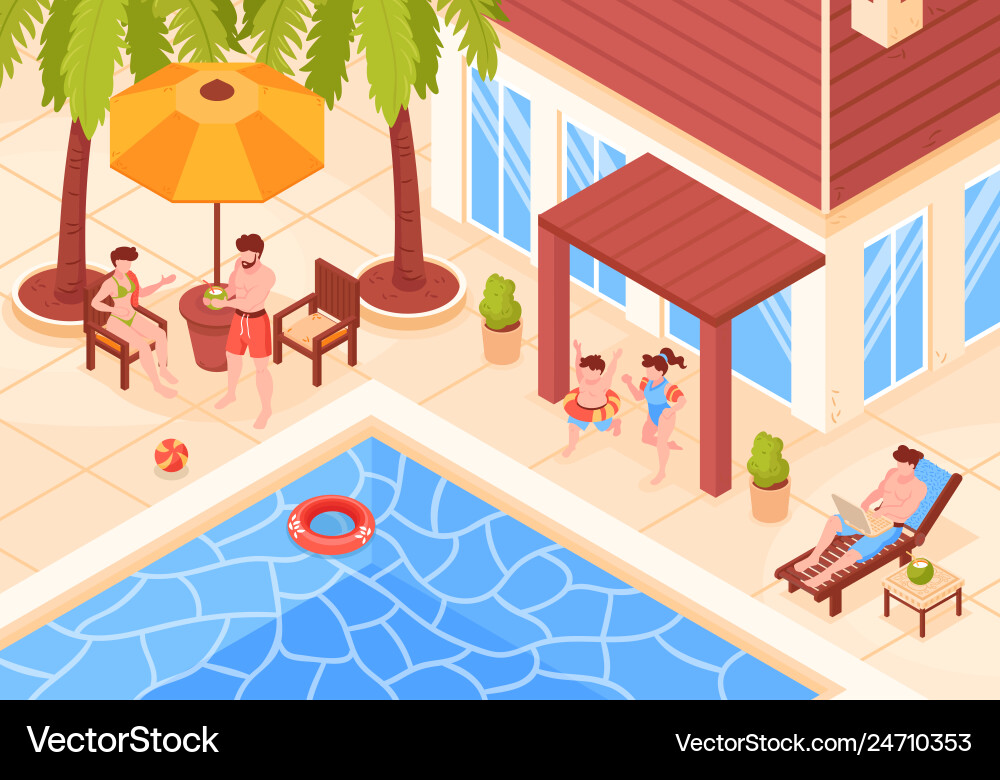 Isometrische Villa Urlaub Zusammensetzung Isometrische Villa Urlaub Zusammensetzung vektorbild