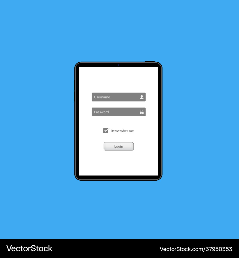 Log in screen on tablet mobile application Log in screen on tablet mobile application vector image