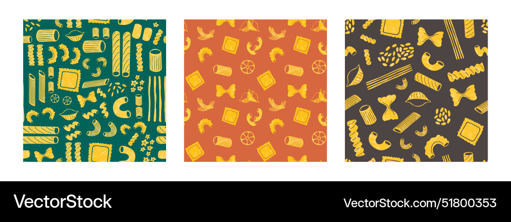 Pasta types seamless patterns set isolated Pasta types seamless patterns set isolated vector image