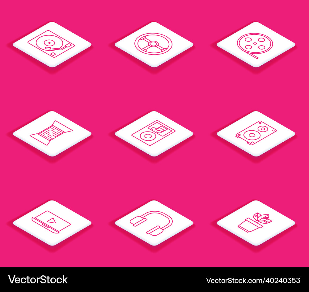 Set line vinyl player with a disk steering Vector Image
