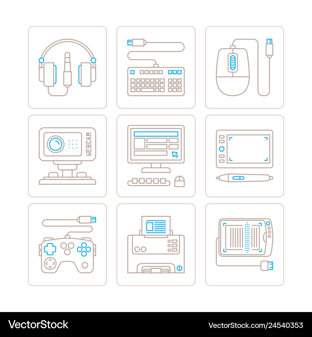 Set of electronics icons and concepts in mono Set of electronics icons and concepts in mono vector image