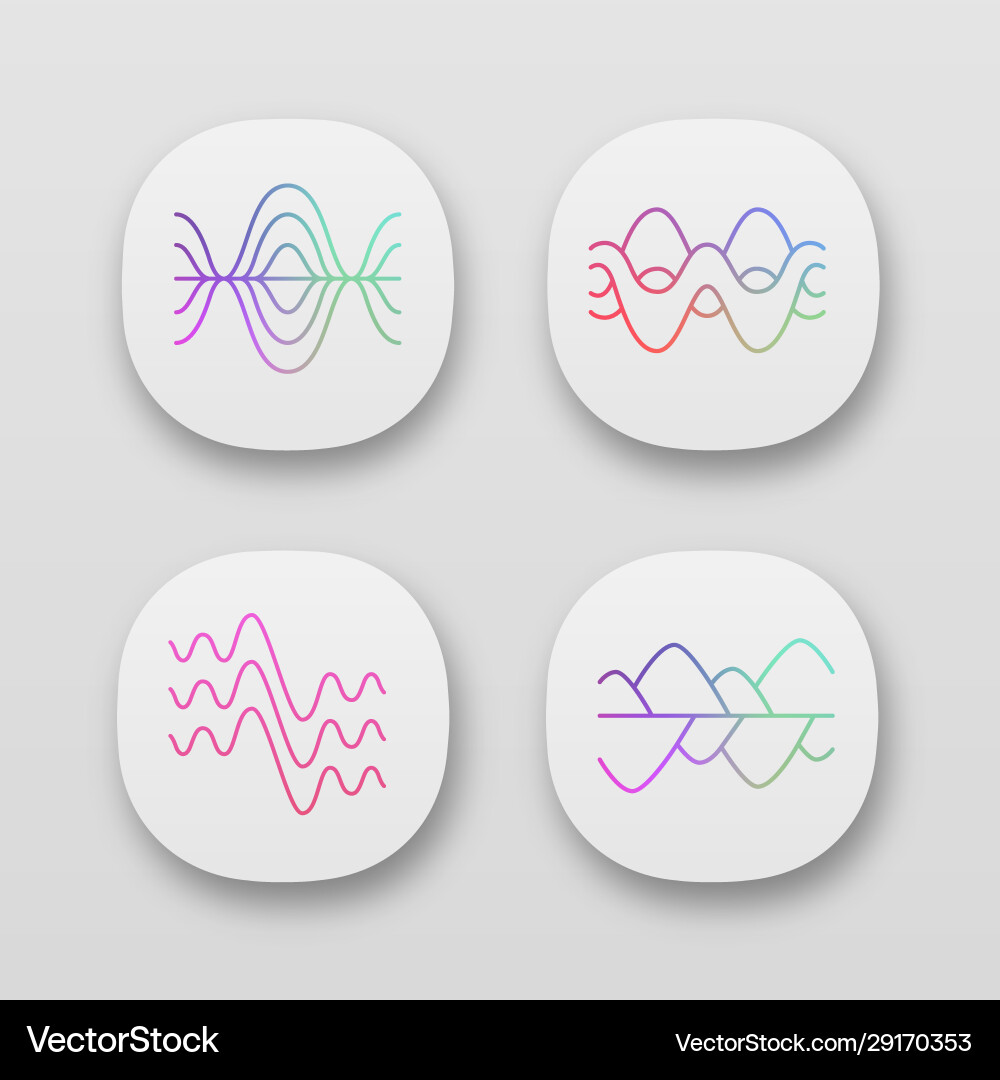 Sound waves app icons set uiux user interface Sound waves app icons set uiux user interface Vector Image