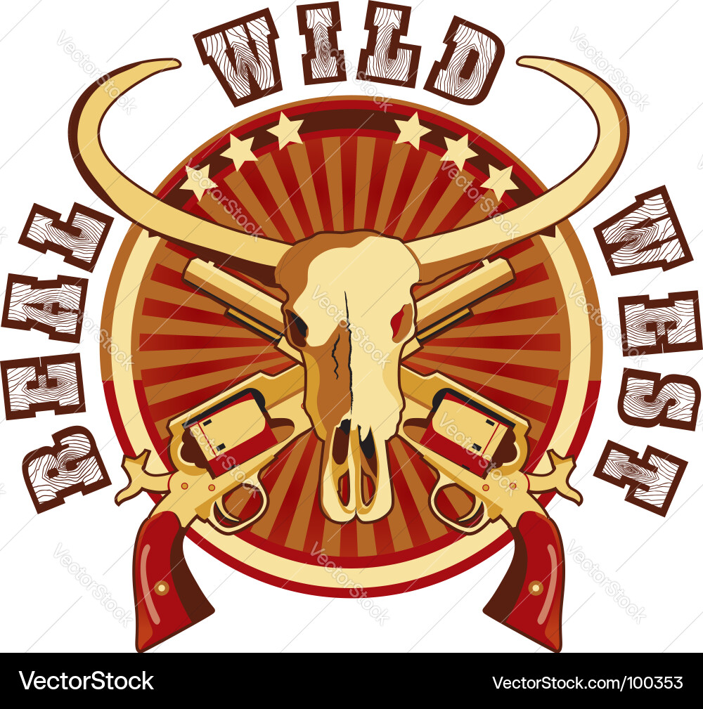 Wild West Skull & Guns Vector Image