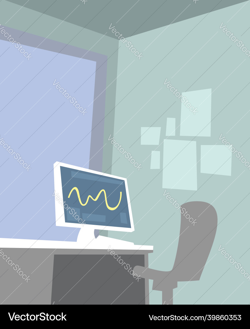 Workplace by the window table computer monitor Workplace by the window table computer monitor vector image