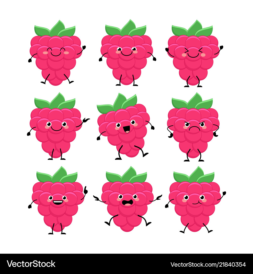 Cute raspberry characters set with different Cute raspberry characters set with different vector image
