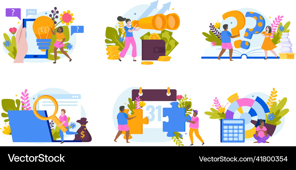 Decision searching compositions set Decision searching compositions set vector image
