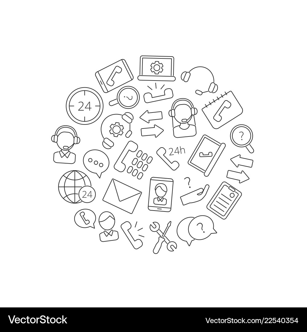 Line call support center icons in circle Line call support center icons in circle vector image