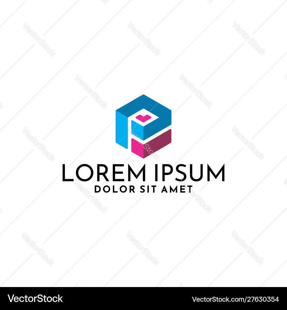 Modern Initial P Logo - Cube & Checkmark vector image